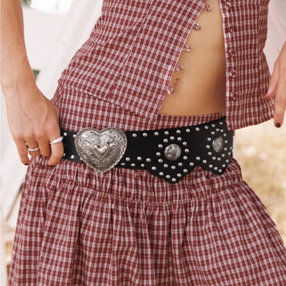 Cato Black Studded Belt with Heart Concho Buckle